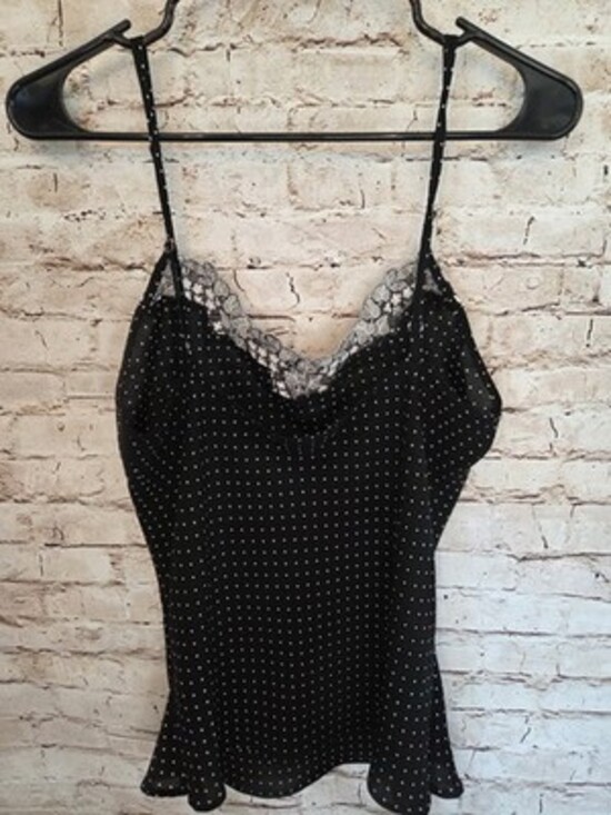Morgan Taylor Intimates Y2K Tank Top Polka Dots Size Medium Lace Trim - Picture 3 of 3